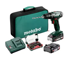 Metabo 602207930 / Aku set / vrtací šroubovák s bateriemi a příslušensktvím / 18V / 48Nm / 2x Aku