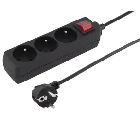 Rozbaleno - PremiumCord Prodlužovací přívod 230V 2m 3 zásuvky + vypínač černá / rozbaleno