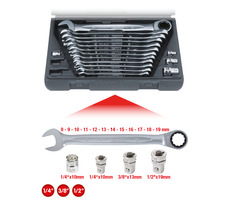 KS Tools GEARplus Souprava ráčnových plochých klíčů s očkem 16 dílná