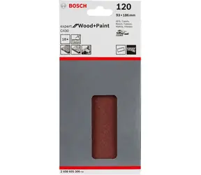 BOSCH Expert C430 2608605306 / Sada brusných papírů na dřevo a barvu s otvory / Zrnitost 120 / 93x186mm / 8 otvorů/ 10ks
