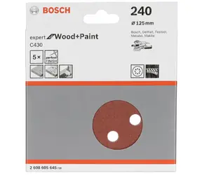 BOSCH Expert C430 2608605645 / Kotouč do excentrické brusky / Zrnitost 240 / 125mm / 8 otvorů / suchý zip / 5ks
