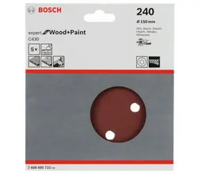 BOSCH Expert C430 2608605722 / Kotouč do excentrické brusky / Zrnitost 240 / 150mm / 6 otvorů / suchý zip / 5ks