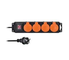 Solight prodlužovací přívod IP44 4 zásuvky + vypínač 10m / gumový kabel / venkovní / 3 x 1.5mm2 / 230V-16A max. 3680W