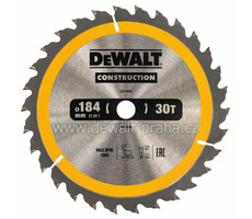 DeWalt DT1940 / Pilový kotouč pro kotoučové pily / Průměr 184x16 mm / Šířka řezu 2.6 mm / Počet zubů 30