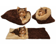 Marysa DE LUXE pelíšek 3v1 pro štěňátka & koťátka tmavě hnědá-béžová