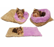 Marysa DE LUXE pelíšek 3v1 pro štěňátka & koťátka béžová-fialová