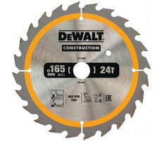 DeWalt DT1949 / Pilový kotouč pro pily / Průměr 165x20 mm / Šířka řezu 1.5 mm / Počet zubů 24