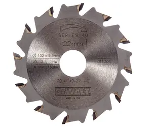 DeWalt DT1306 / Drážkovací kotouč pro lamelovací frézky / Průměr 102x22 mm / Šířka řezu 3.9 mm / Počet zubů 12