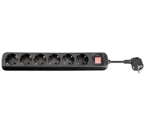 MicroConnect Prodlužovací šňůra 6 zásuvek 1.8m černá / s vypínačem / Schuko
