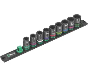WERA Magnetická lišta na hlavice C Impaktor 1 se sadou nástrčných hlavic / připojovací rozměr 1/2" / 9 dílný