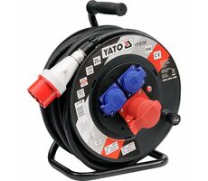 YATO YT-8120 / Prodlužovací kabel třífázový na bubnu 25 m / Max. 16 A / Počet zásuvek 3 / IP44