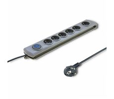 Qoltec 50199 Prodlužovací přívod 6 zásuvek 5m šedá / vypínač 