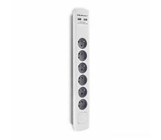 Qoltec 50286 Prodlužovací přívod 6 zásuvek 1.8m šedá / vypínač / 2x USB