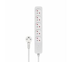SAVIO LZ-10 Prodlužovací přívod 5 zásuvek 5m bílá / vypínač 