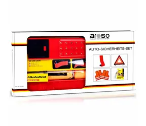 Aroso Bezpečnostní sada do auta - 2x výstražná vesta / trojúhelník / alkoholtester / LED svítilna