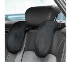 AMiO Opěrka hlavy boční sklopná na spaní do auta - semišová / černá