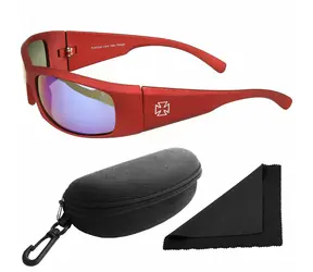 Polarized Brýle sluneční 77 - obroučky červené - skla modrá zrcadlová / polarizační skla / pouzdro a utěrka