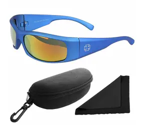Polarized Brýle sluneční 77 - obroučky modré - skla červeno-zlatá zrcadlová / polarizační skla / pouzdro