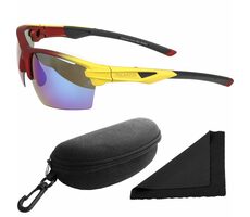 Polarized Brýle sluneční 255 - obroučky červené - skla modrá zrcadlová / polarizační skla / pouzdro 