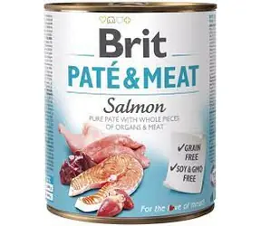 Brit Paté & Meat Salmon 800 g  / Konzerva pro psy / 70% losos a kuře / Čisté masové paté s kousky vnitřností a masa