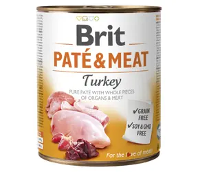 Brit Paté & Meat Turkey 800 g  / Konzerva pro psy / 70% krůta a kuře / Čisté masové paté s kousky vnitřností a masa