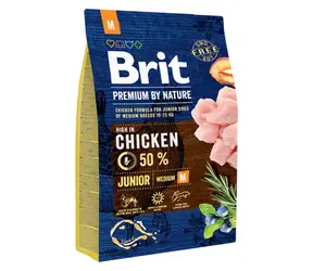 Brit Premium by Nature Junior M 3 kg / Kompletní krmivo pro psy / 1-12 měsíců / psy středních plemen (10-25kg)