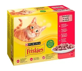 Purina Friskies cat - hovězí & kuře & kachna & jehně ve šťávě 12 x 85 g / Kapsičky pro kočky