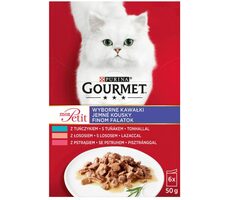 Purina GOURMET Mon Petit Multipack Tuňák s lososem a pstruhem v omáčce 6x 50 g / Kapsičky pro kočky