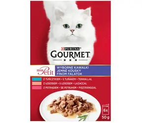 Purina GOURMET Mon Petit Multipack Tuňák s lososem a pstruhem v omáčce 6x 50 g / Kapsičky pro kočky