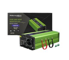 Qoltec 51940 Monolitový měnič napětí a nabiječka baterií / 300W / 600W / Vstup 12V DC / 1x 230V / 1x USB