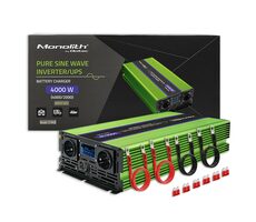 Qoltec 51943 Monolitový měnič napětí a nabiječka baterií / 2000W / 4000W / Vstup 12V / 2 x 230V / 1x USB / LCD