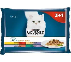 Purina Gourmet Perle Duo 4x 85 g / pro kočky / jemné kousky s kuřecím & hovězím  & lososem