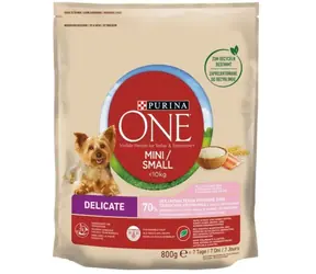 Purina One Mini Adult Delicate Salmon & rice 800 g / pro dospělé psy / s lososem a rýží / pro malá plemena
