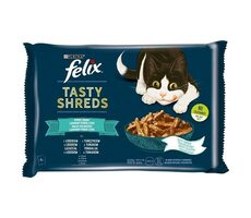 Purina Felix Tasty Shreds with salmon & tuna 4x 80g / Kapsičky pro kočky / tuňák s lososem