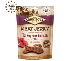 CARNILOVE Jerky krůtí filet se zvěřinou 100 g / Sušené masové pamlsky pro psy 