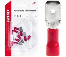AMiO Konektory - samec červený 6.3mm 0.5-1.5mm2 10A / sada 10ks