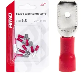AMiO Konektory - samec červený 6.3mm 0.5-1.5mm2 10A / sada 10ks