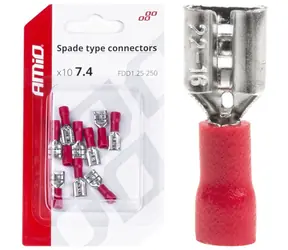 AMiO Konektory - samice červená 6.3mm 0.5-1.5mm2 10A / sada 10ks