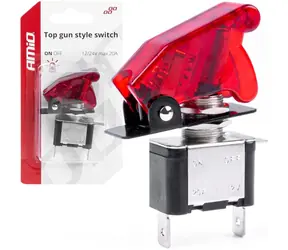AMiO Vypínač/spínač páčkový s červeným podsvícením a jištěním 12/24V 20A