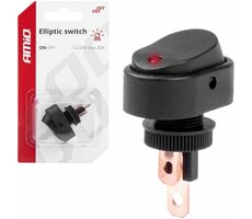 AMiO Vypínač/spínač kolébkový oválný s červenou LED diodou 12/24V 30A