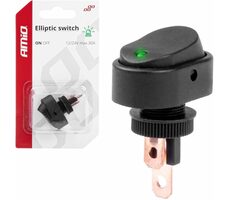 AMiO Vypínač/spínač kolébkový oválný se zelenou LED diodou 12/24V 30A