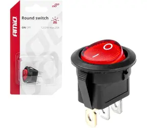 AMiO Vypínač/spínač kolébkový kulatý s červeným podsvícením 12/24V 20A