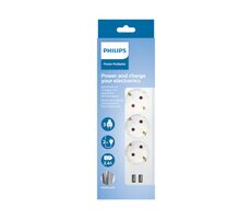 Philips SPN3032WA/58 bílá / Prodlužovací kabel / Schuko / 3 zásuvky / 2 USB-A / 2m