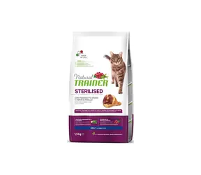 Natural Trainer Cat STERILISED sušená šunka 1.5kg / Granule pro kočky / pro sterilizované dospělé kočky