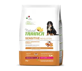 Natural Trainer Sensitive No gluten Puppy&Jun Medium/Maxi losos 3kg / pro štěňata/mladé psy středních a velkých plemen