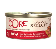 Wellness Core Cat Selects Chunky kuře s hovězím v omáčce Konzerva 79g