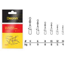Delphin Karabinka s obratlíkem Rolling Swivel with Fastlock Snap Velikost 4 11kg 10ks