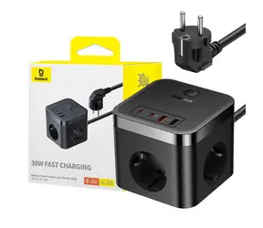 Baseus E00066400117-00 PowerCombo prodlužovací kabel 1.5m černá / 3x AC / 2x USB-A / 2x USB-C