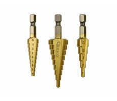 GEKO Stupňovité kuželové vrtáky 1/4" 3ks 