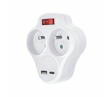 Solight P99USBC rozbočka s USB A+C nabíječkou 2 x 10A bílá / vypínač